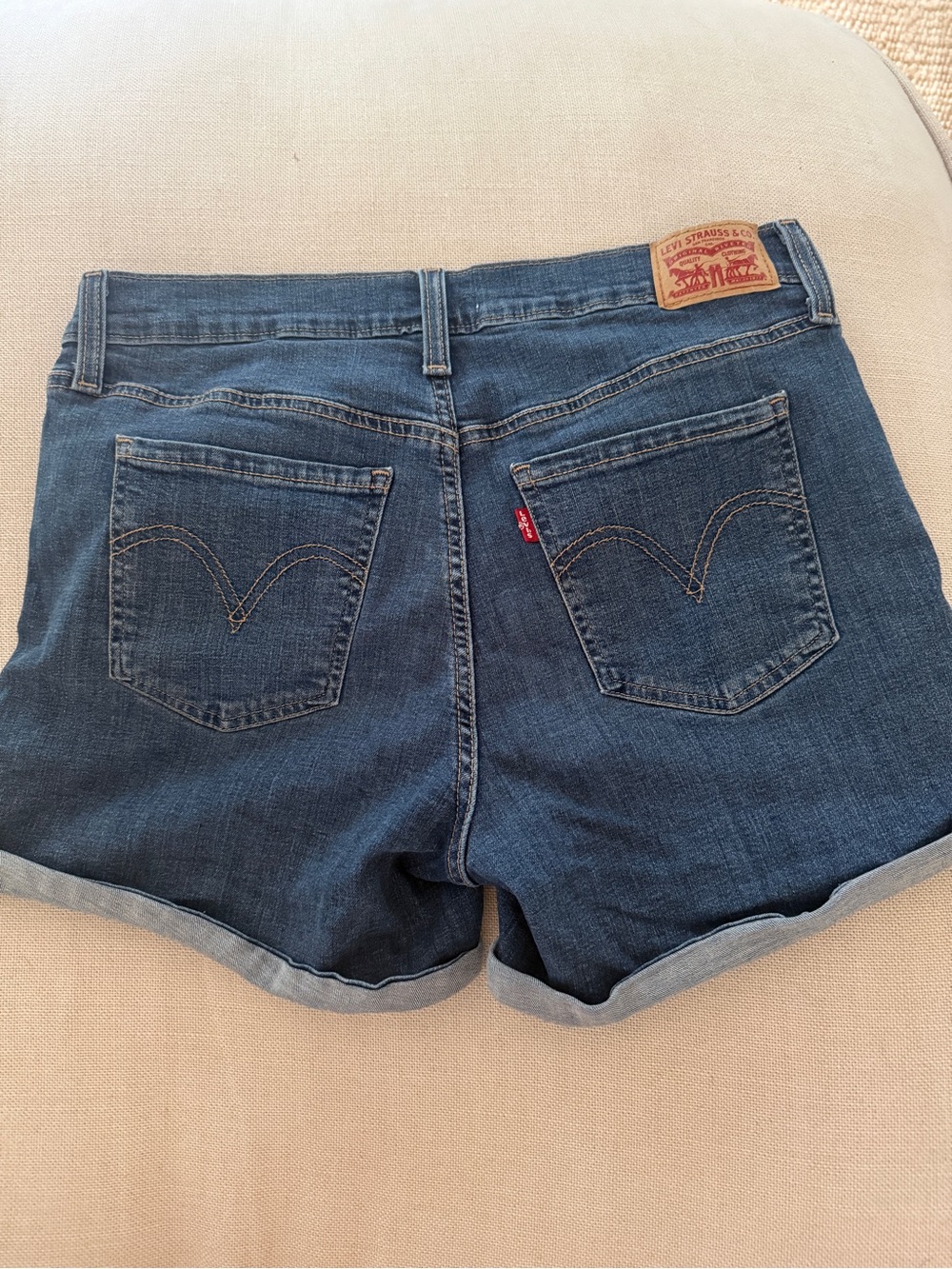 Levi's Dark Indigo Distressed Rolled Hem Jean Shorts